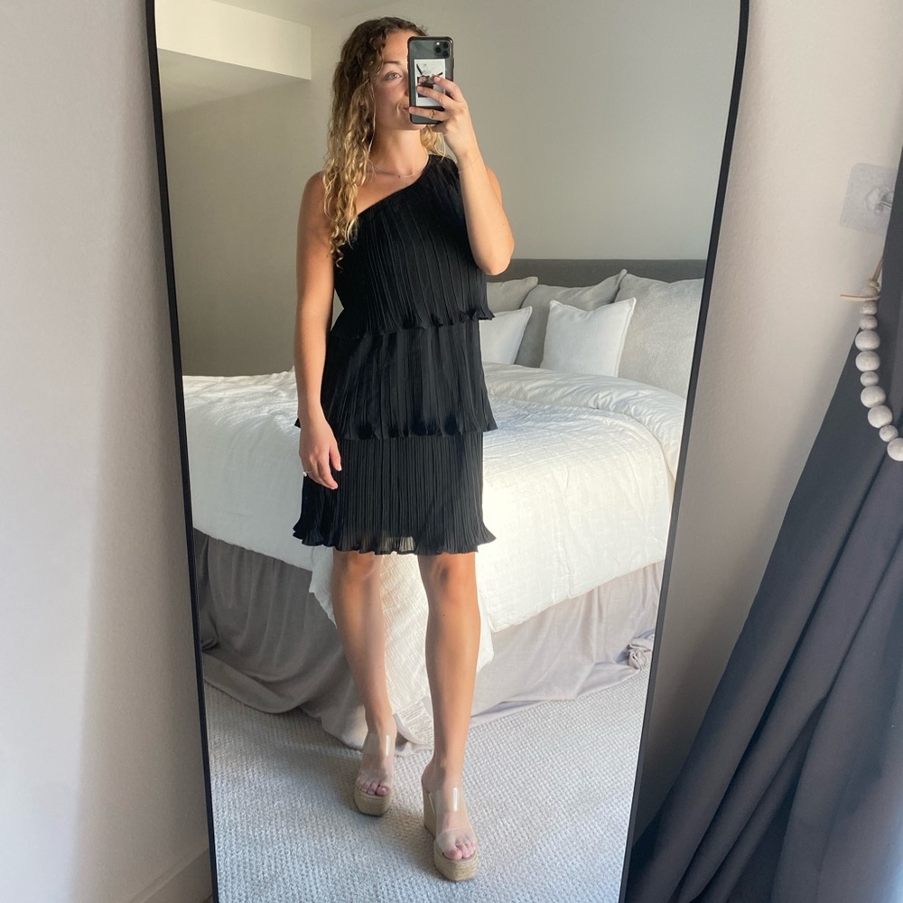 Black one shoulder ruffled dress